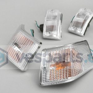 Kit  4 intermitentes completos para Vespa PX, T5 125cc , cromos y tulipas blancas